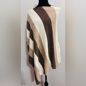 Unbranded 100% Cashmere Striped Poncho Wrap One Size Brown Beige Cream Luxe Soft